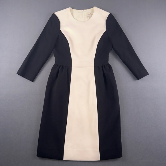 kate spade Dresses & Skirts - Kate Spade Black Cream‎ Colorblock Long Sleeve Fit Flare Pocket Dress Size 4